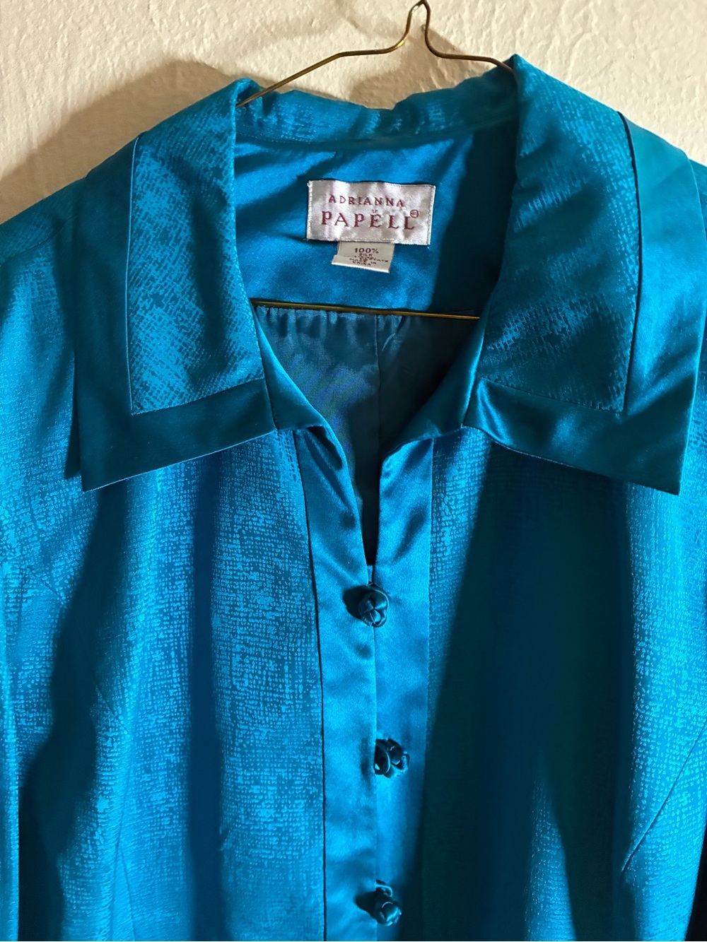 Silk Teal Button-Up Jacket & Skirt Set - Picture 5 of 14
